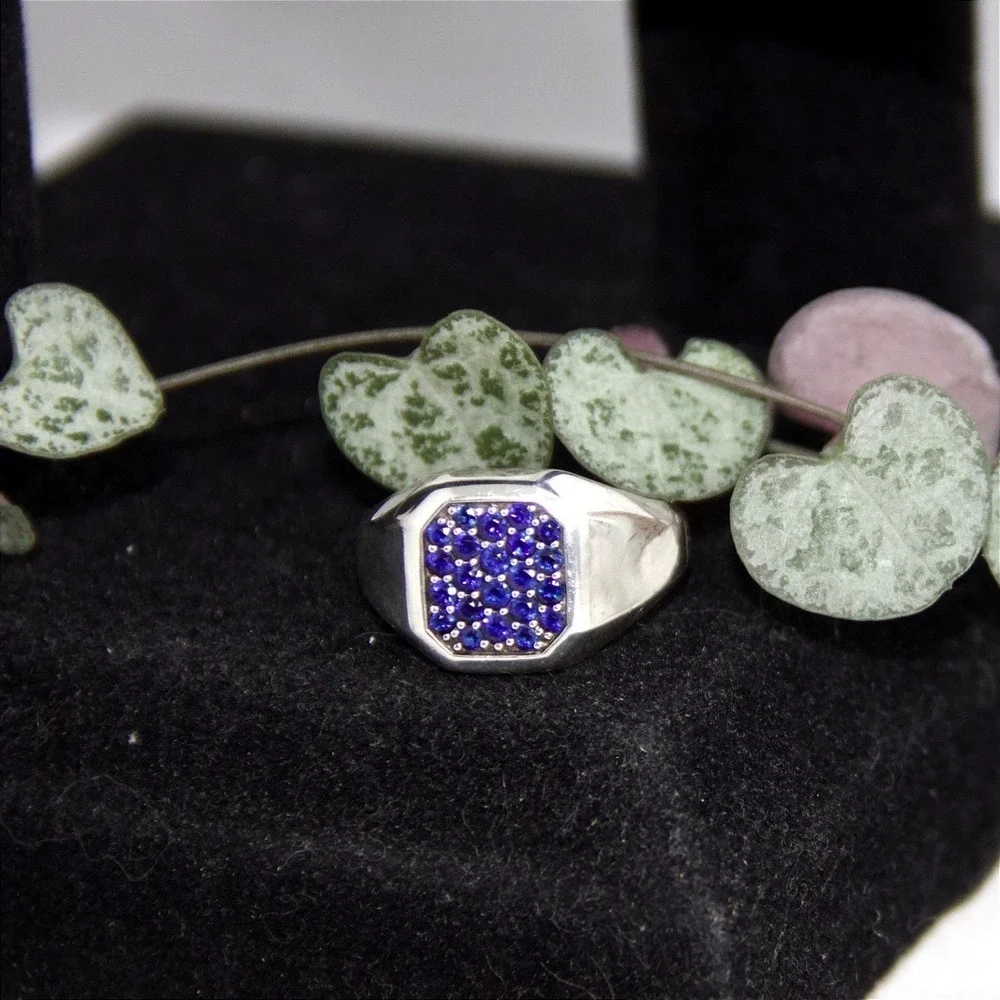 David Yurman Sterling Silver Streamline Pave Purple Sapphire Signet Ring Sz 8